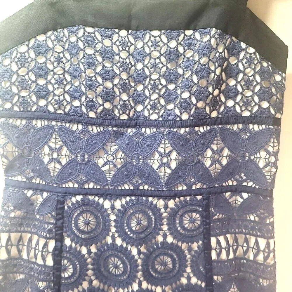 Tory Burch Babydoll Y2K Lace 6 Margaux Navy White Cotton Eyelet Dress‎ Preppy